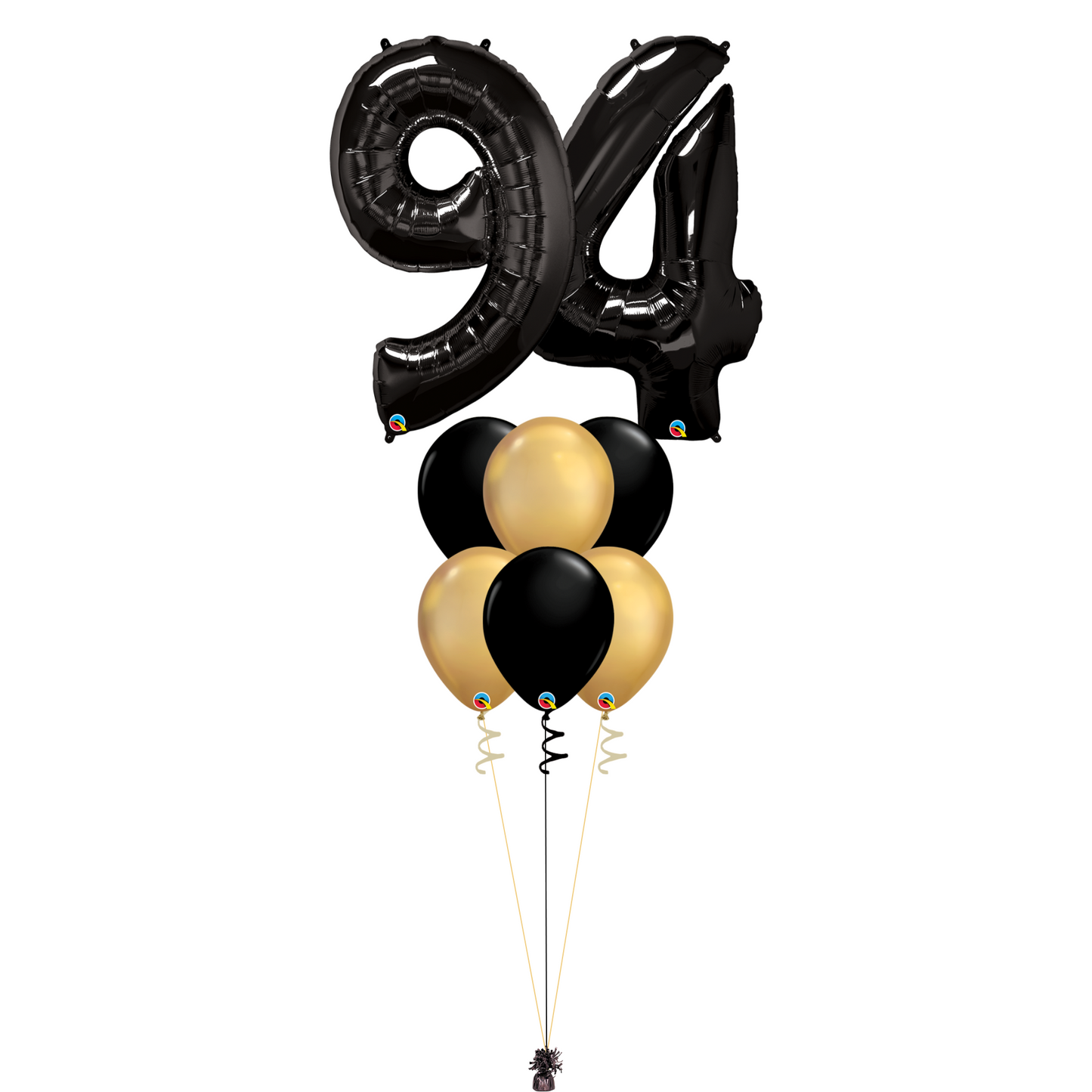 Bouquet of 8 Balloons - Black & Chrome Gold