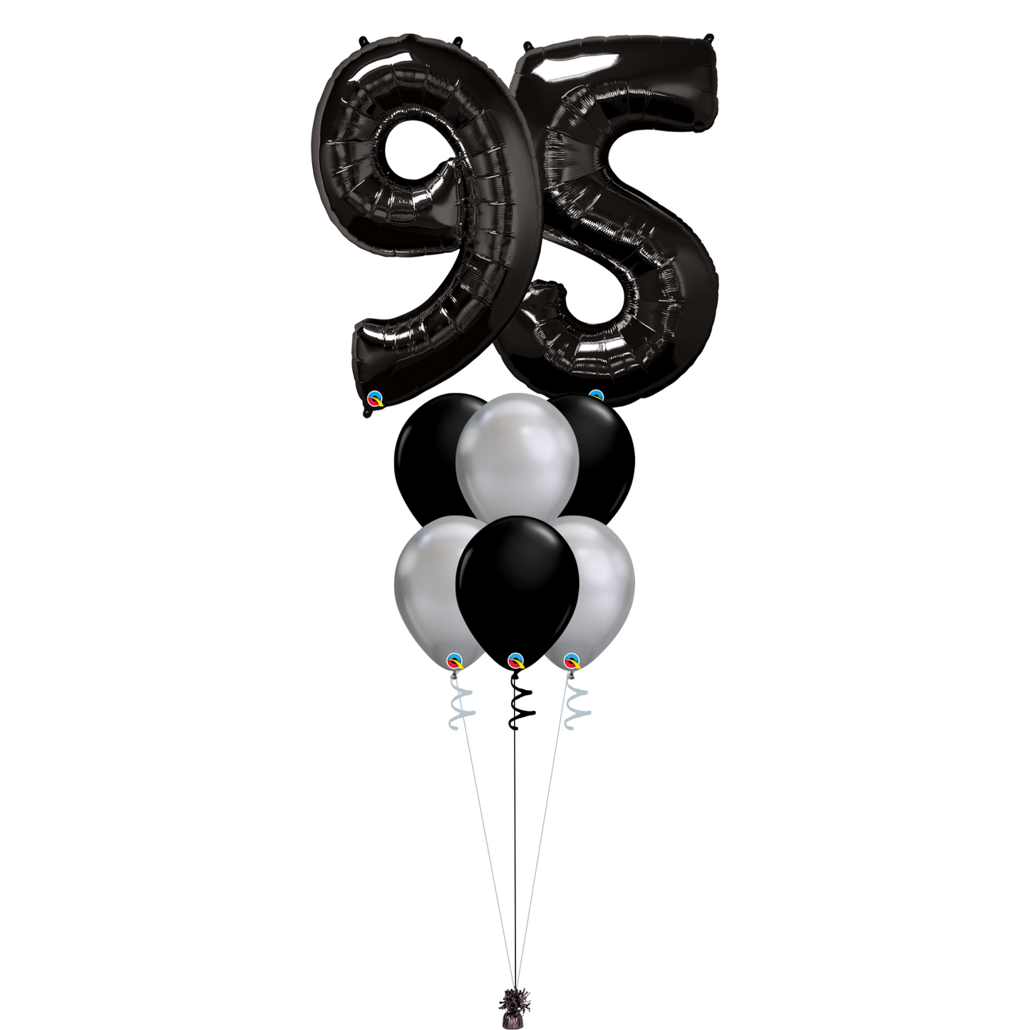 Bouquet of 8 Balloons - Black & Chrome Silver