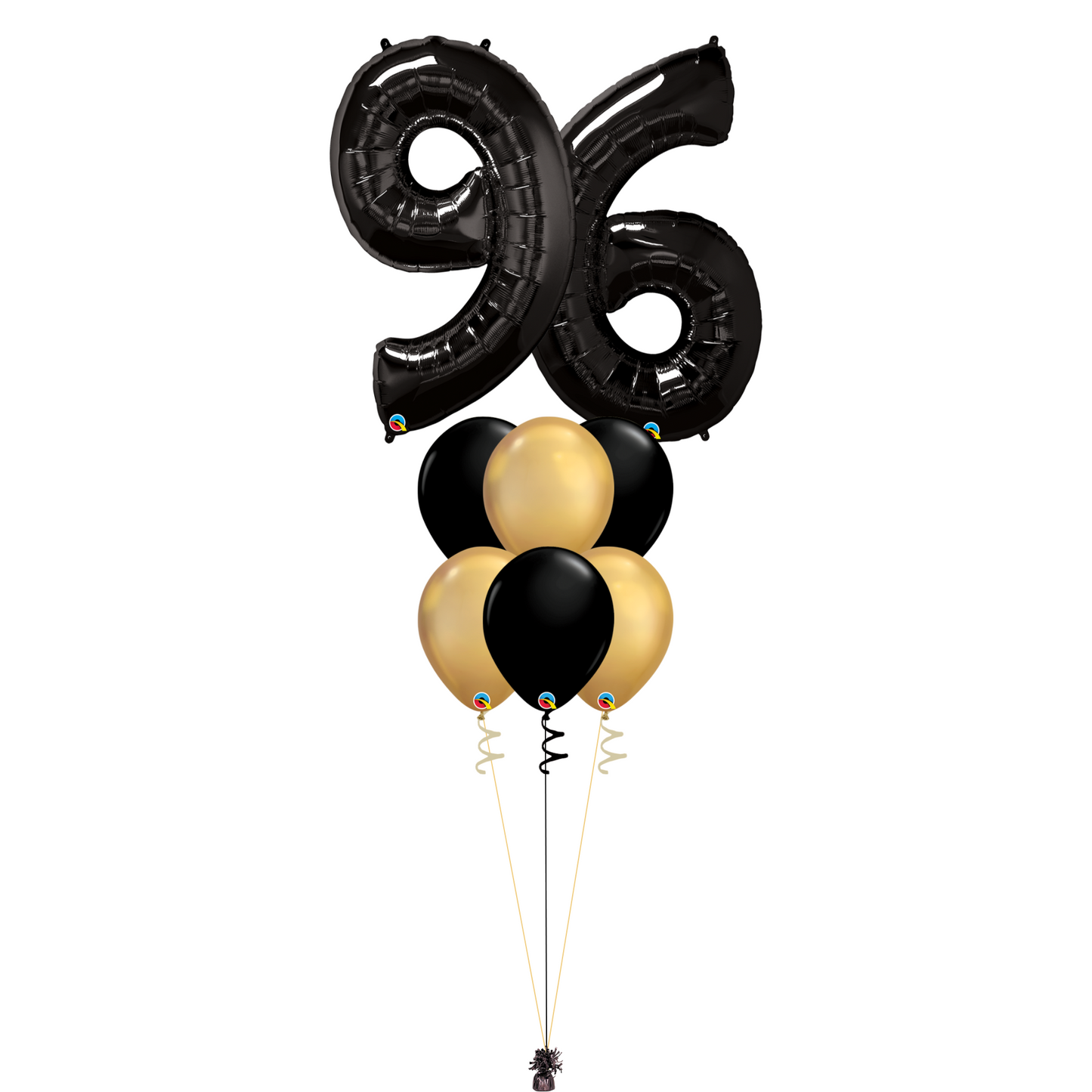 Bouquet of 8 Balloons - Black & Chrome Gold