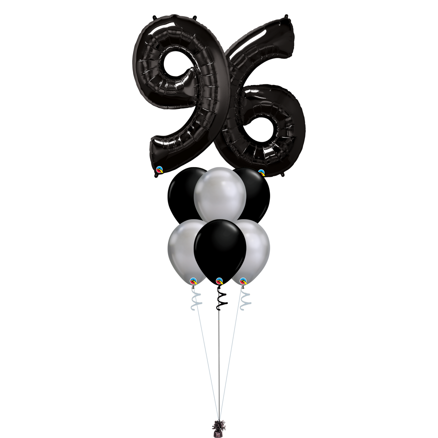 Bouquet of 8 Balloons - Black & Chrome Silver