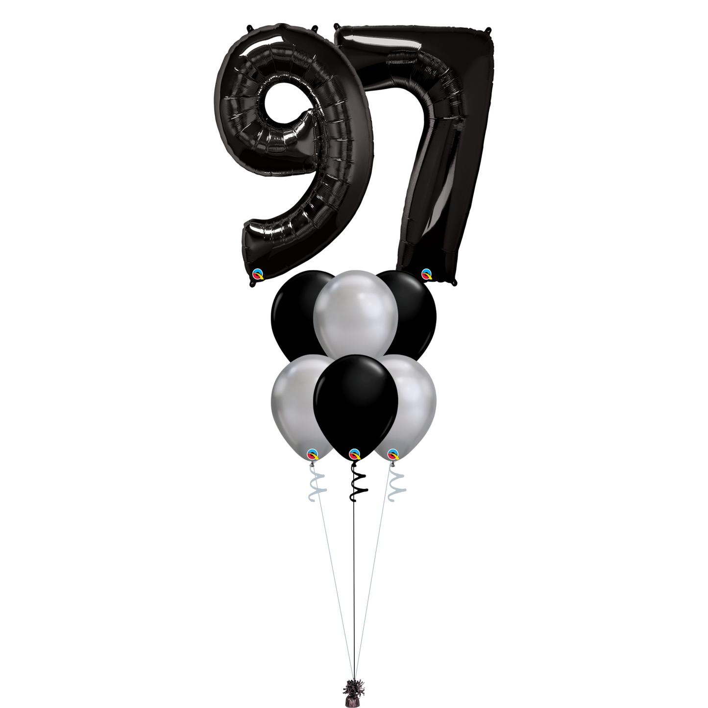 Bouquet of 8 Balloons - Black & Chrome Silver