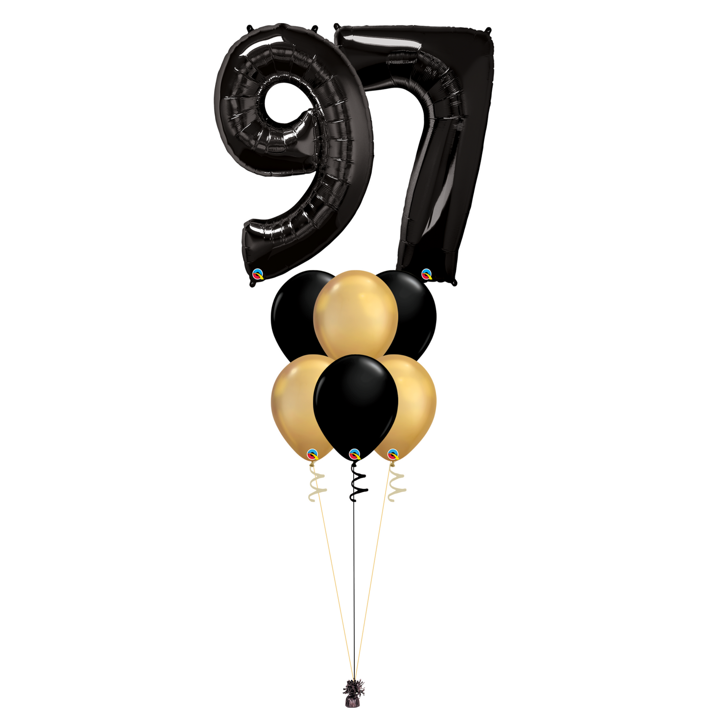 Bouquet of 8 Balloons - Black & Chrome Gold