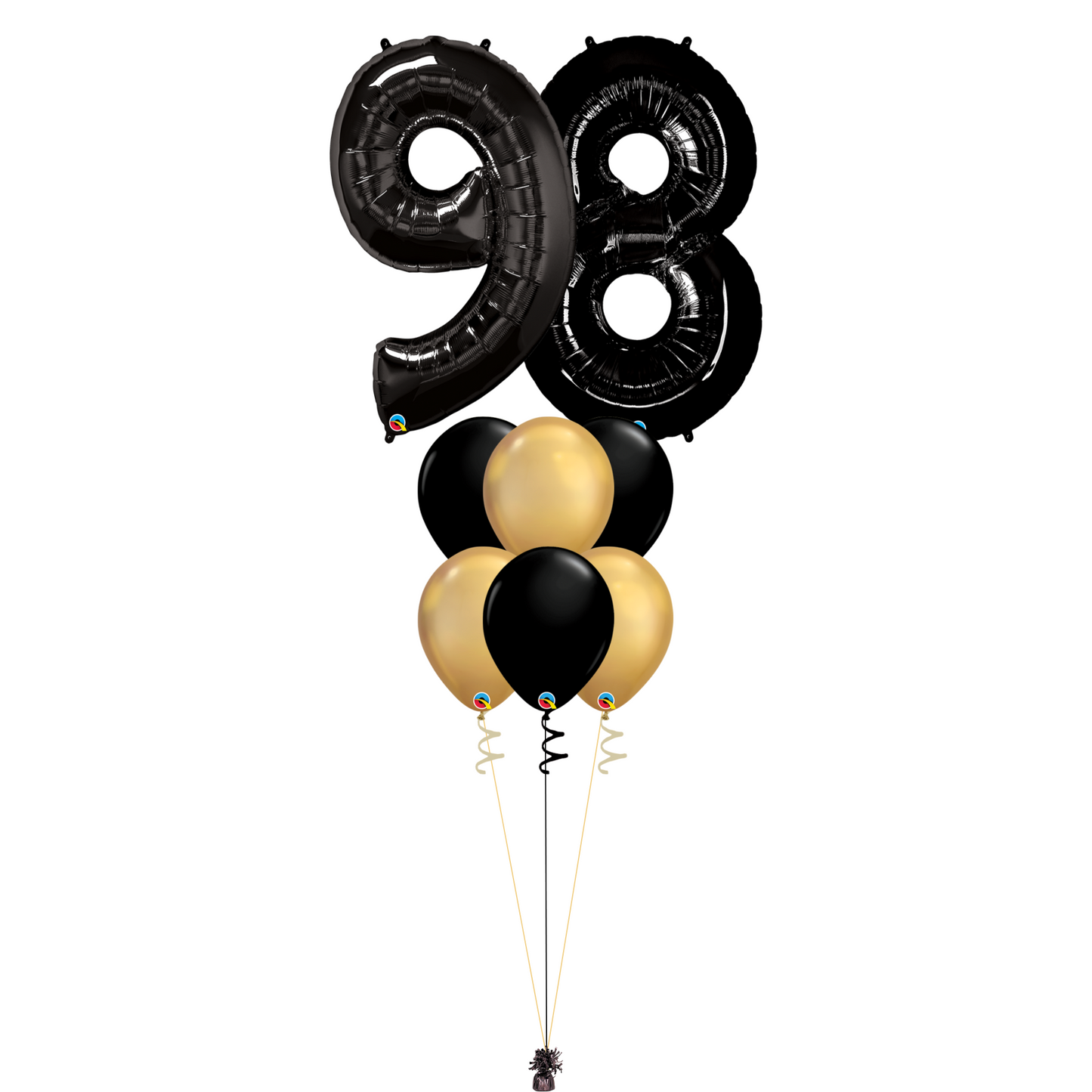 Bouquet of 8 Balloons - Black & Chrome Gold