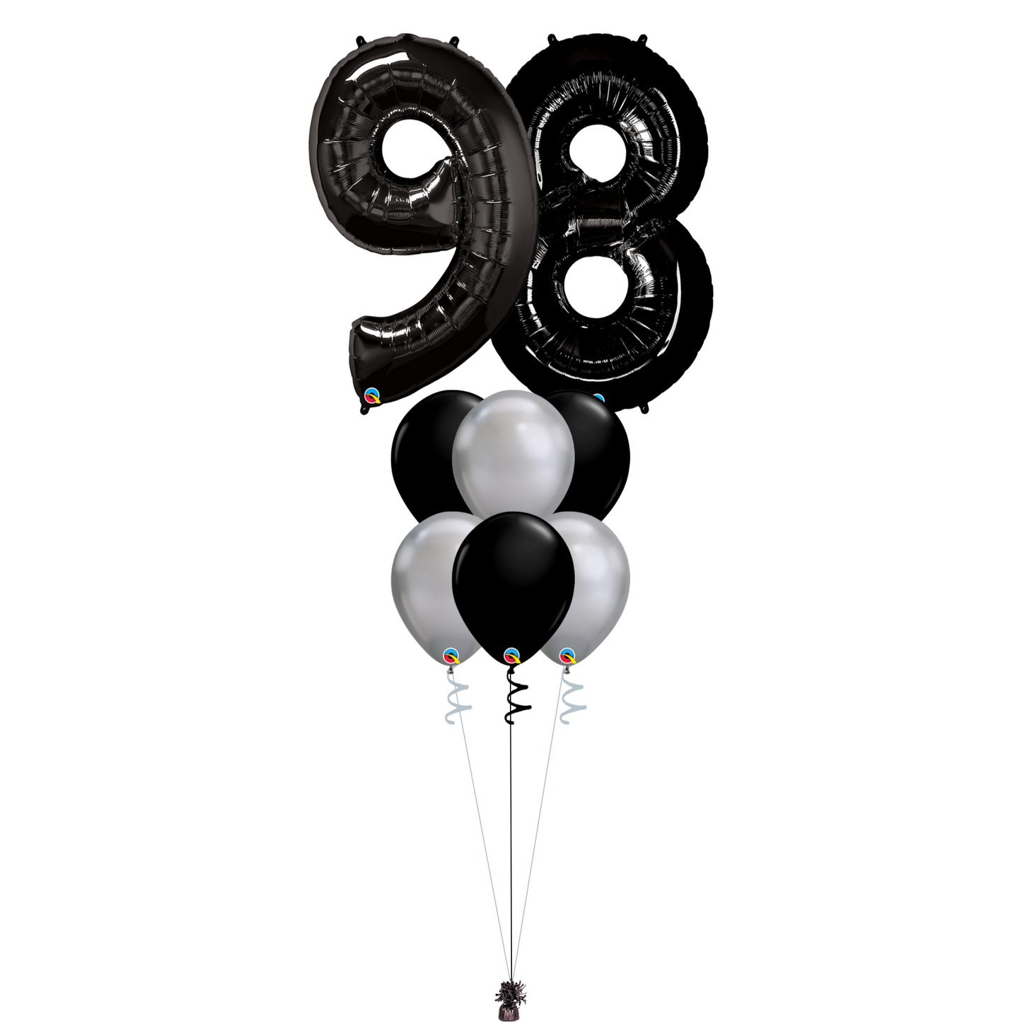 Bouquet of 8 Balloons - Black & Chrome Silver