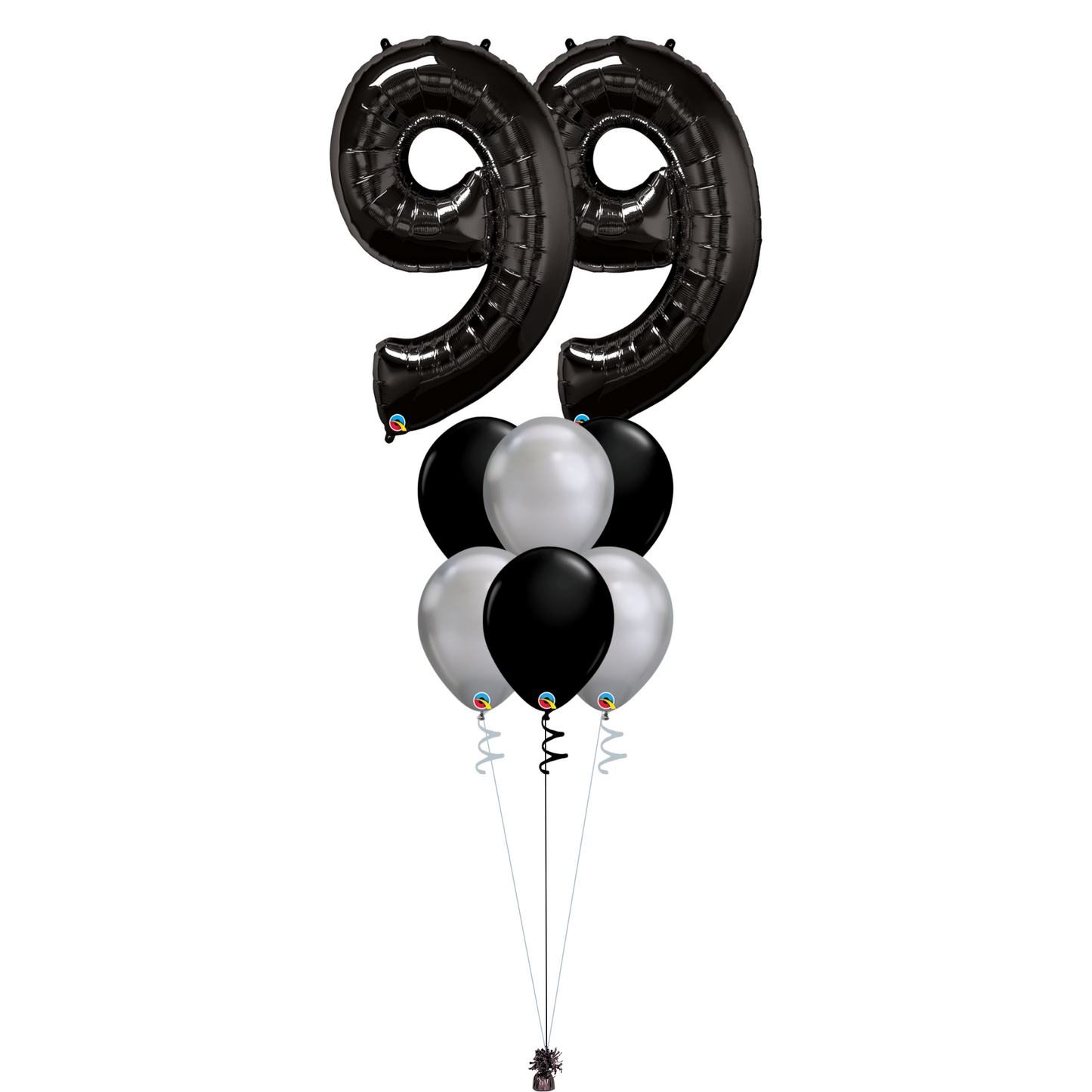 Bouquet of 8 Balloons - Black & Chrome Silver