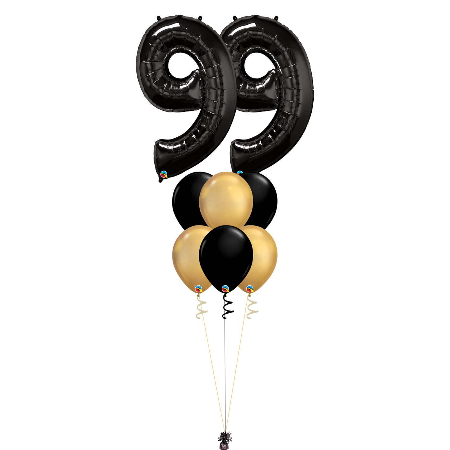 Bouquet of 8 Balloons - Black & Chrome Gold