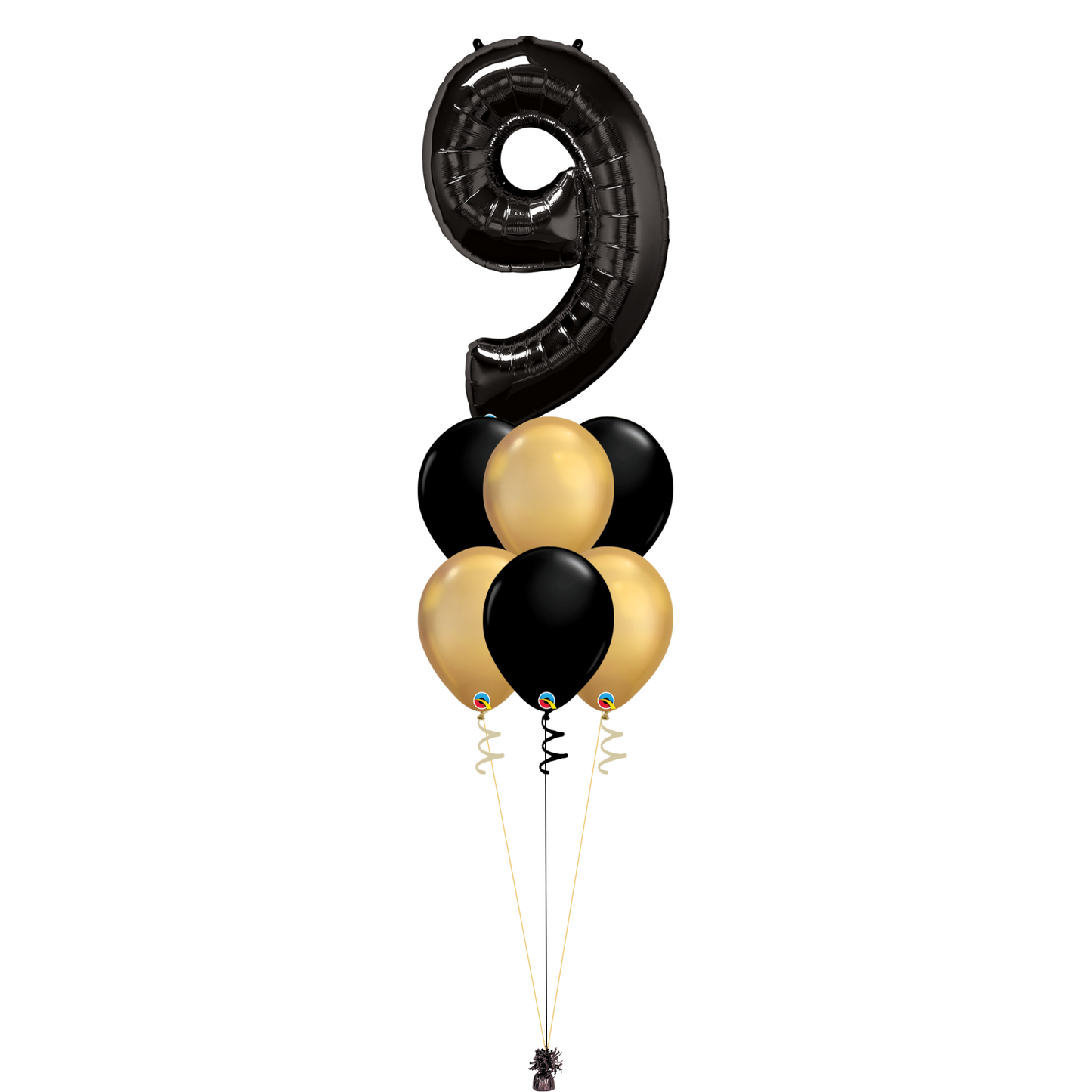 Bouquet of 8 Balloons - Black & Chrome Gold