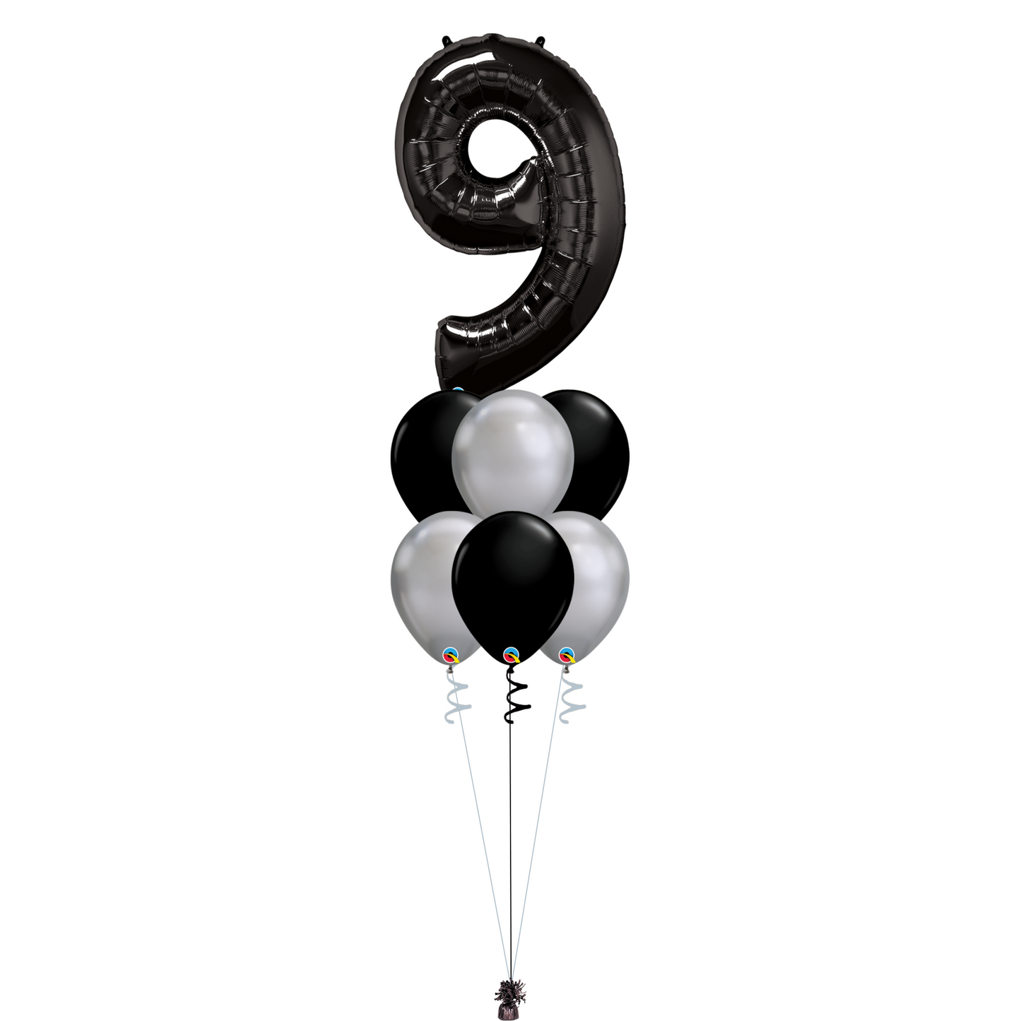 Bouquet of 7 Balloons - Black & Chrome Silver