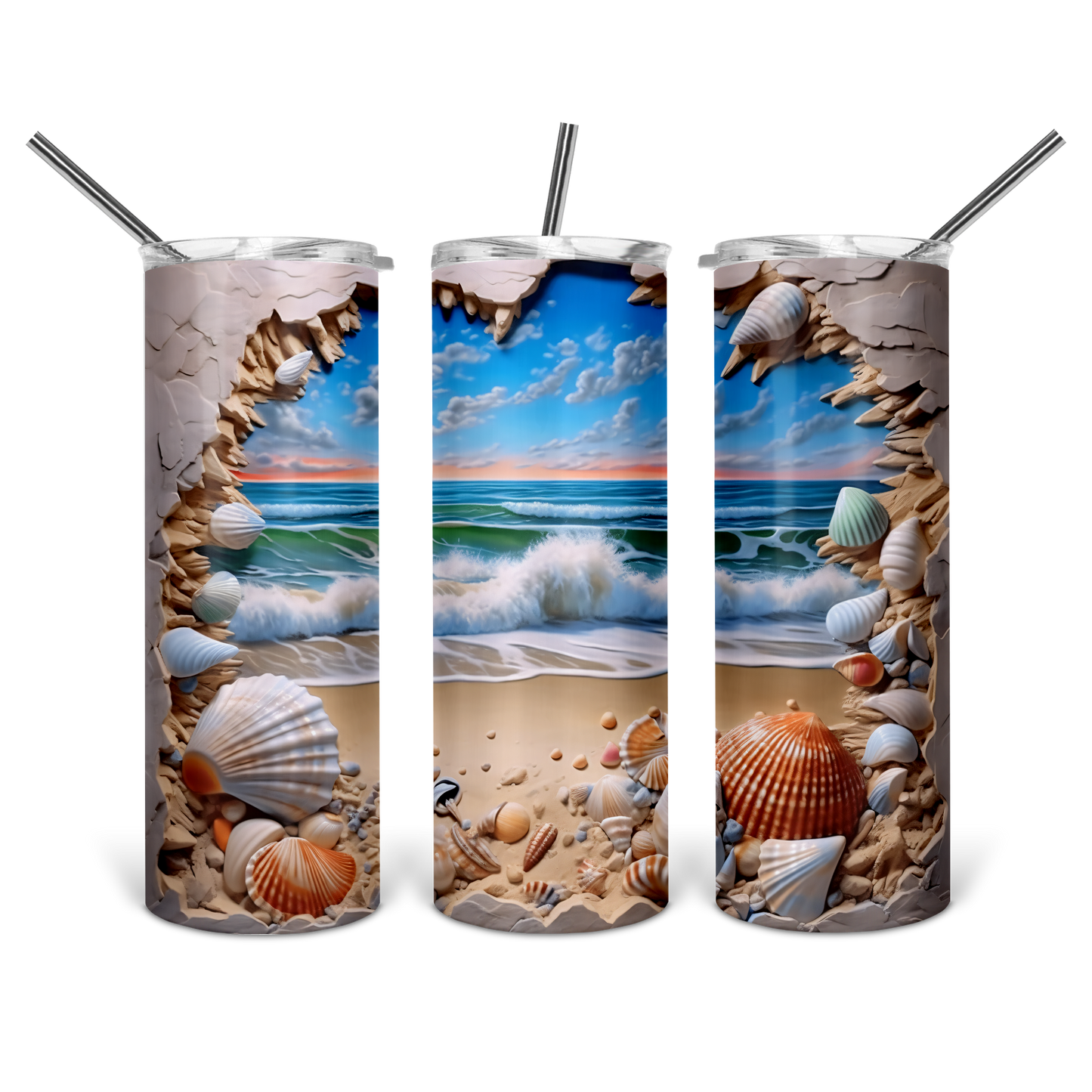 3D Blue Beach Shells Tumbler