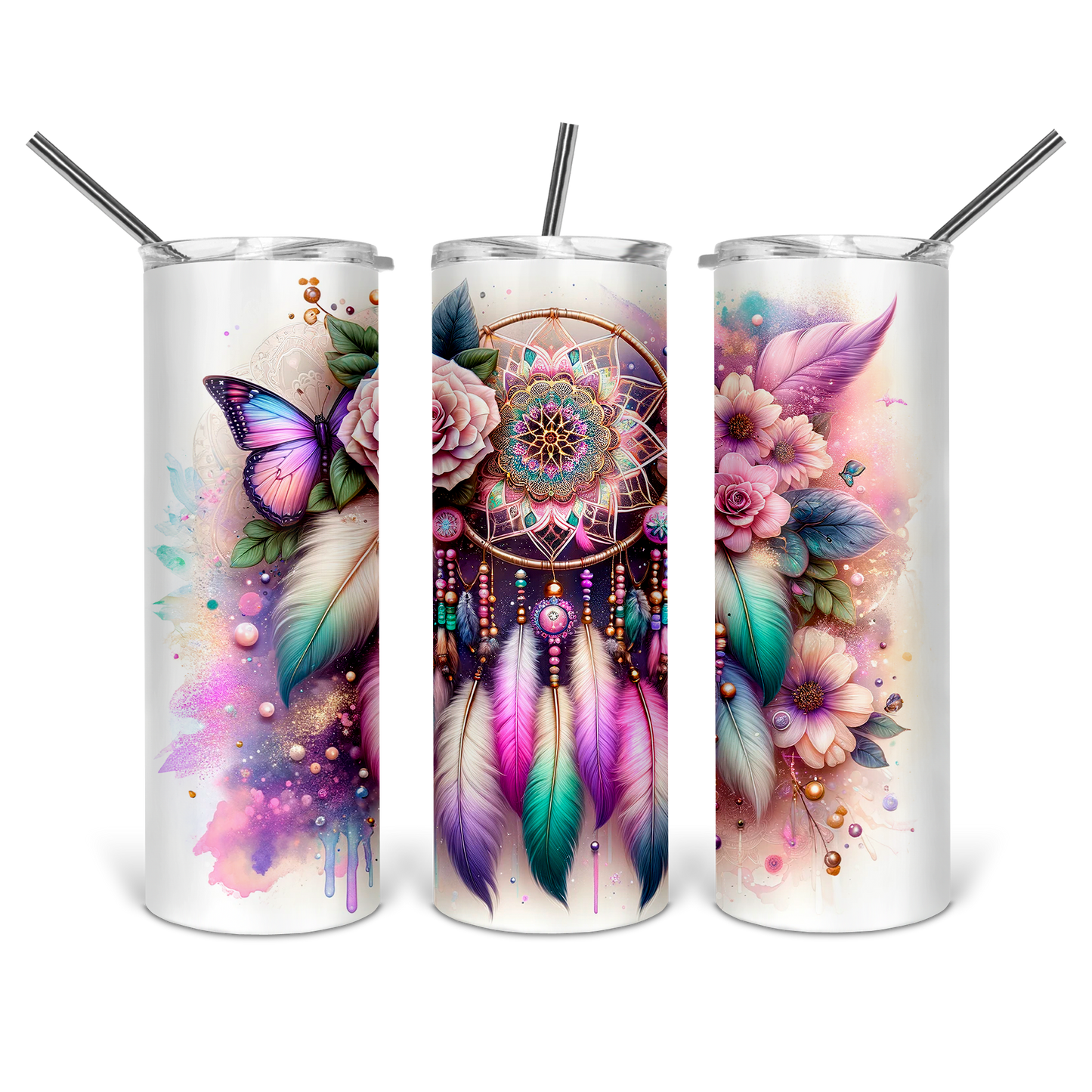 Boho Dreamcatcher Butterfly Floral Tumbler