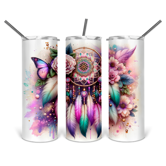 Boho Dreamcatcher Butterfly Floral Tumbler