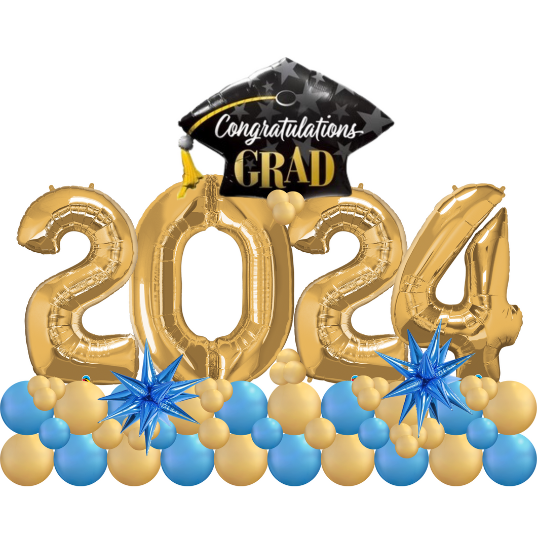 Congratulations Grad 2024 Marquee - Chrome Gold / Chrome Blue