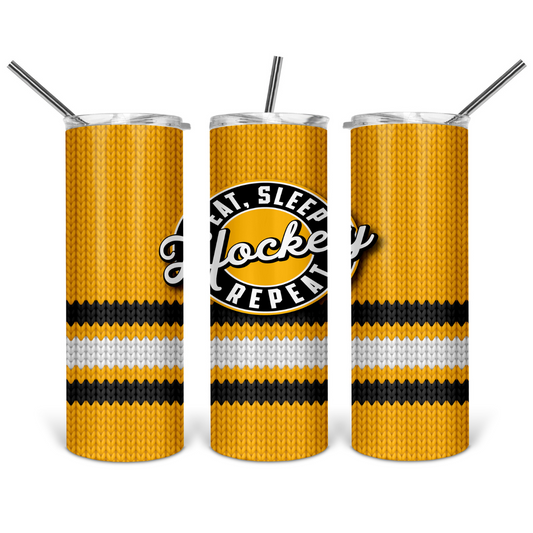 Eat Sleep Hockey Repeat - Yellow Black & White Tumbler