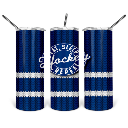 Eat Sleep Hockey Repeat - Blue and White Tumbler