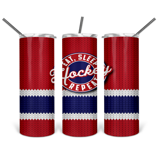 Eat Sleep Hockey Repeat - Red Blue & White Tumbler