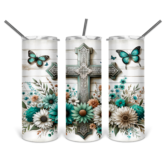 Floral Cross Tumbler