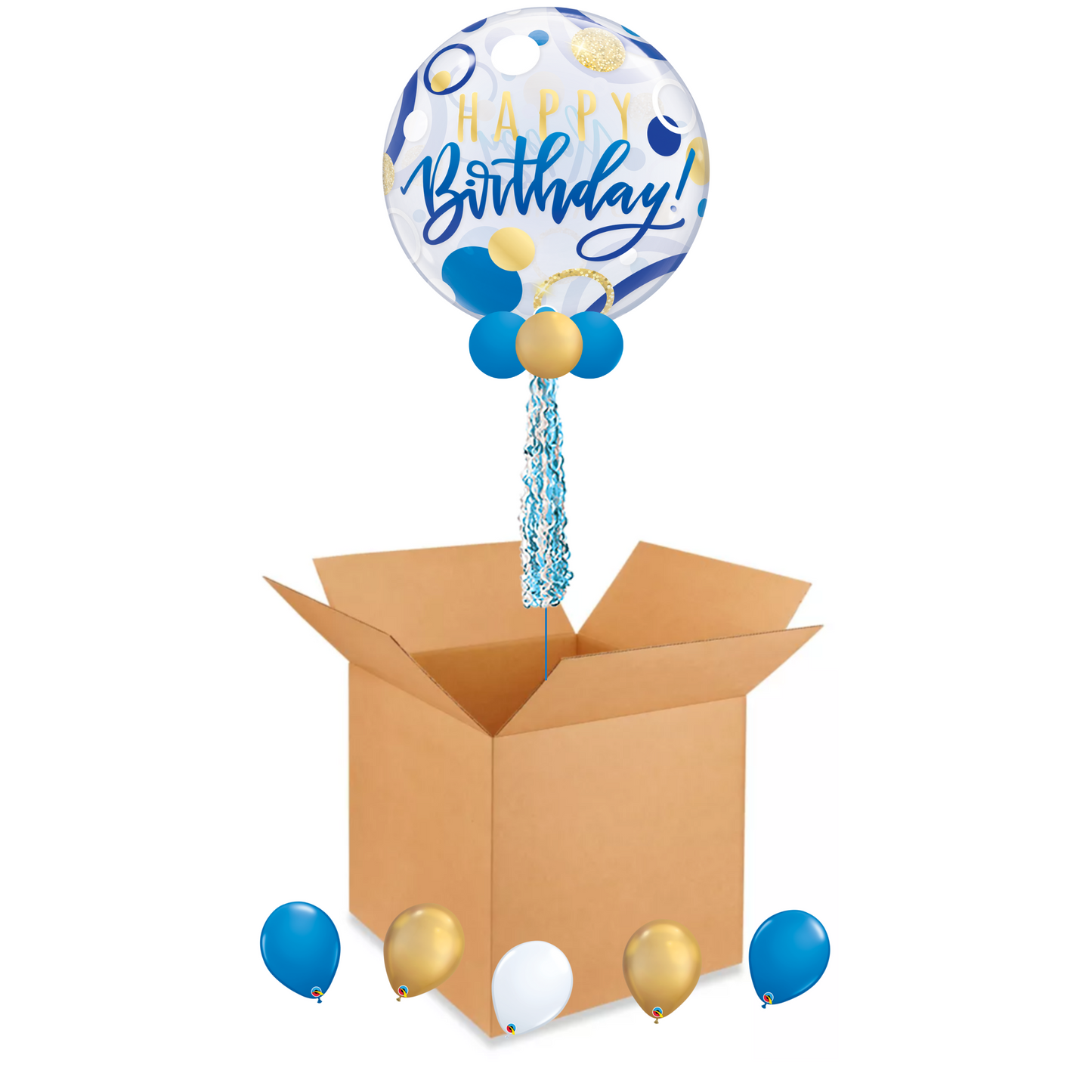 HBD Blue & Gold Dots Balloon in a Box