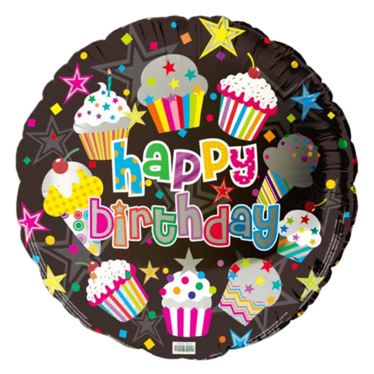 HBD Cupcakes and Stars 18" Foil Balloon