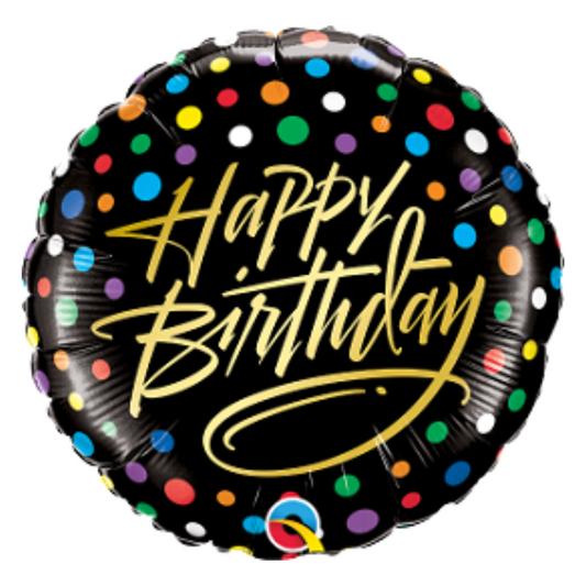 HBD Gold Script & Dots 18" Foil Balloon
