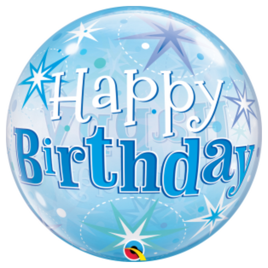 HBD Starburst Blue Sparkle 22" Bubble Balloon