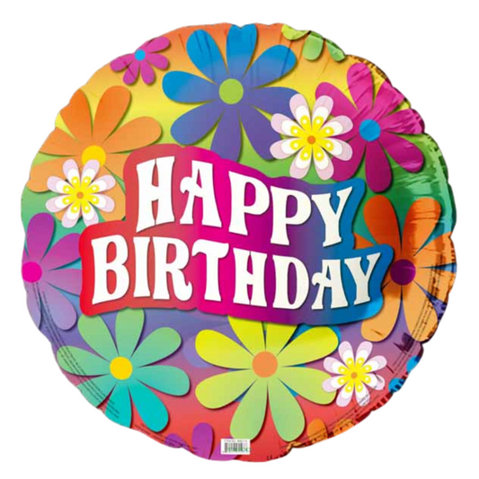 Happy BDAY Retro Flowers 18" Foil Balloon
