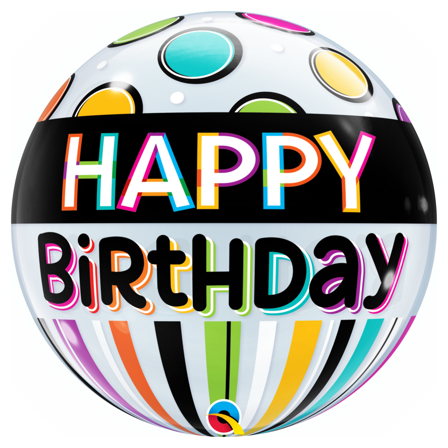 Happy Birthday Black Bands & Dots 22" Bubble Balloon