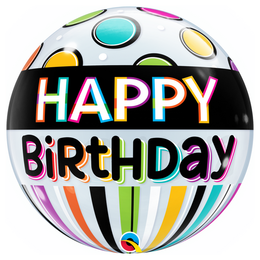 Happy Birthday Black Bands & Dots 22" Bubble Balloon