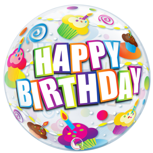 Happy Birthday Cupcake 22" Bubble Balloon