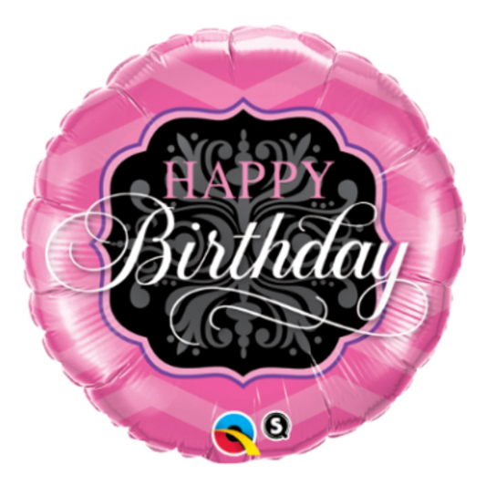 Happy Birthday Pink & Black 18" Foil Balloon