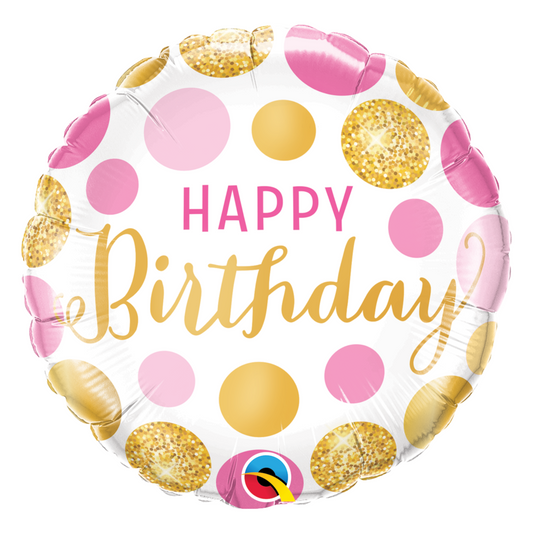 HBD Pink & Gold Dots 18" Foil Balloon