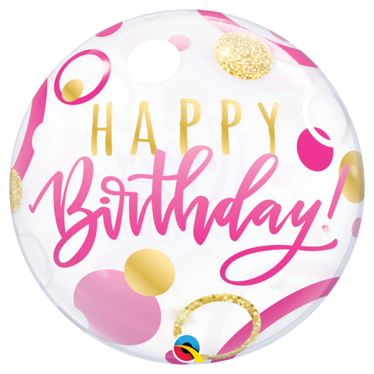 Happy Birthday Pink & Gold Dots 22″ Bubble Balloon