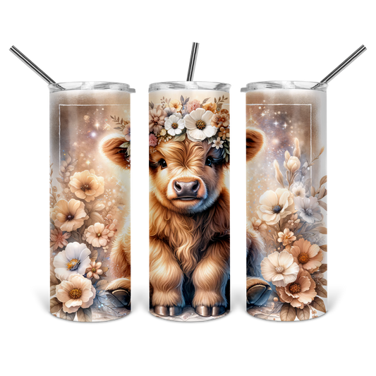 Highland Cow Flower Tumbler