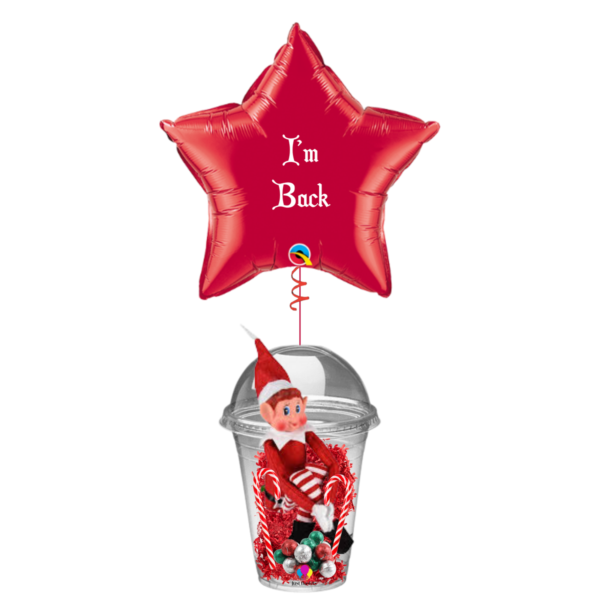 I'm Back / We're Back Elf Candy Cup and Balloon