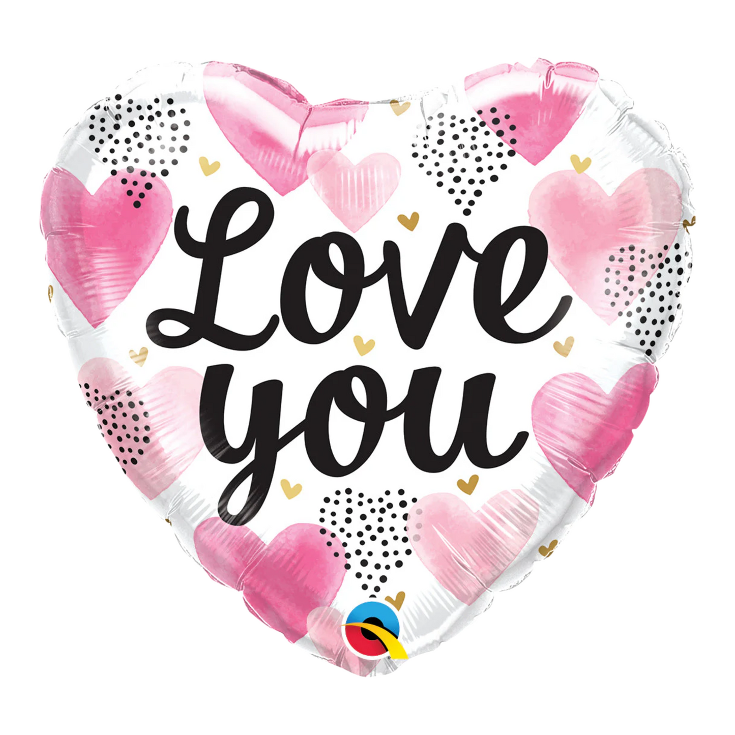 Love You Pink Watercolor Hearts 18" Foil Balloon