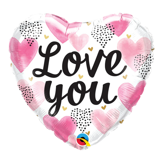 Love You Pink Watercolor Hearts 18" Foil