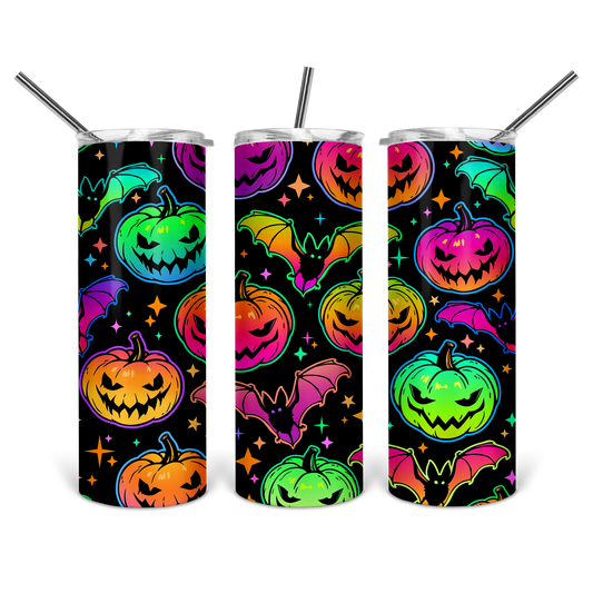 Neon Halloween Pumpkin & Bats Tumbler