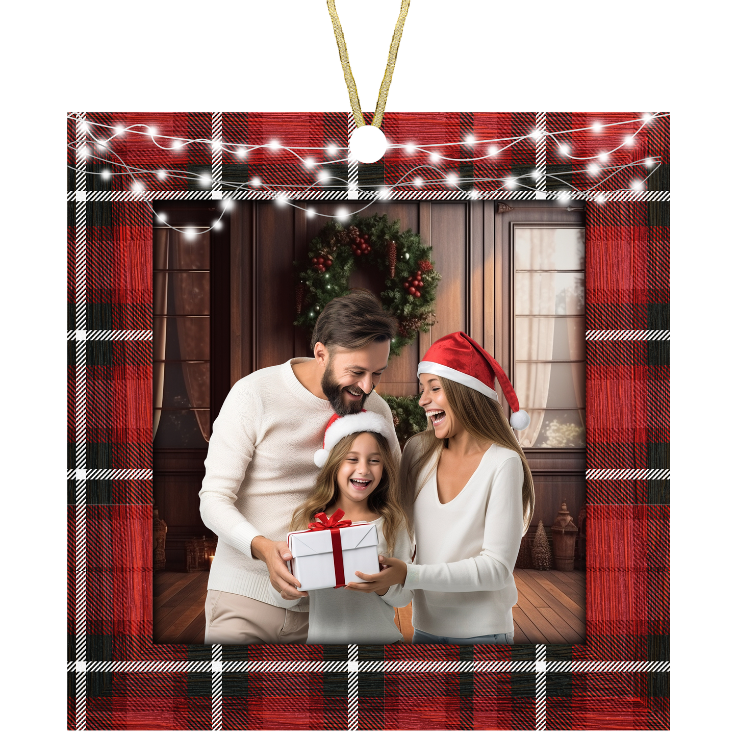 Plaid Christmas Square Ornament