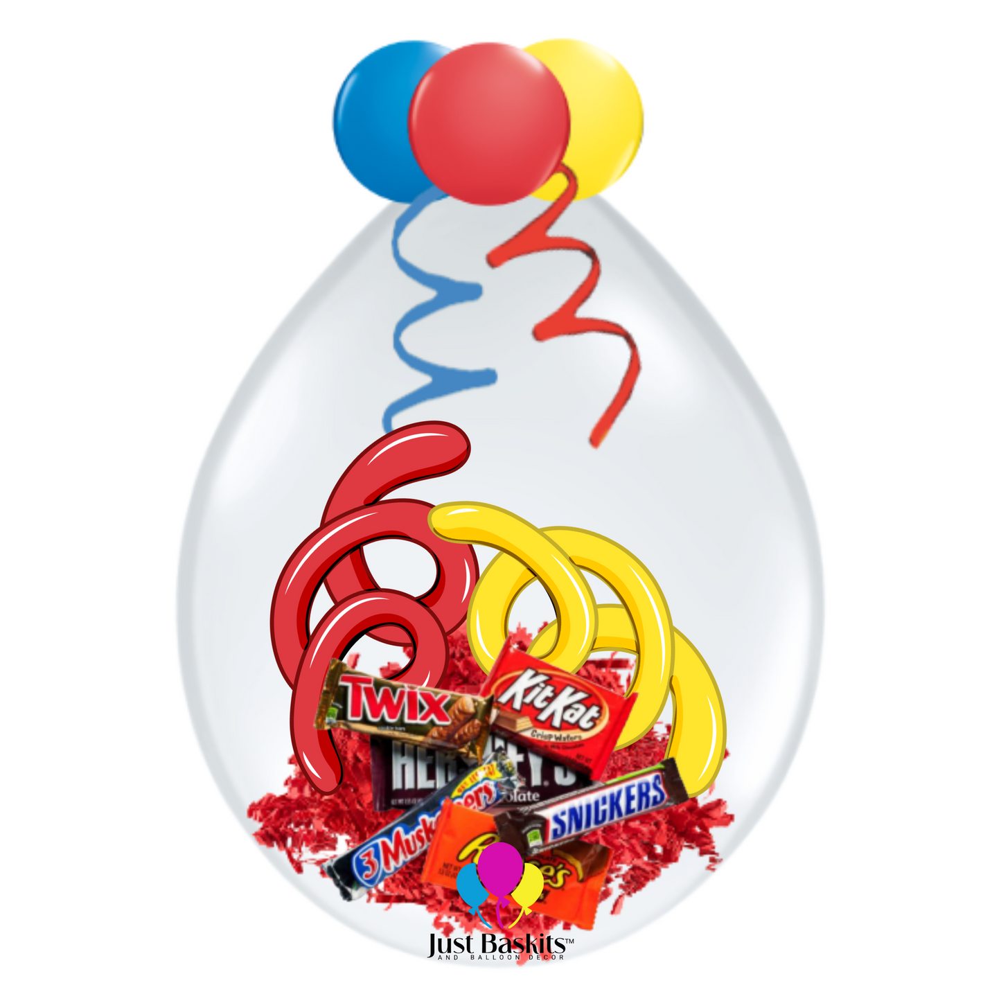 Red Blue & Yellow Stuffed Balloon with Chocolate Bars