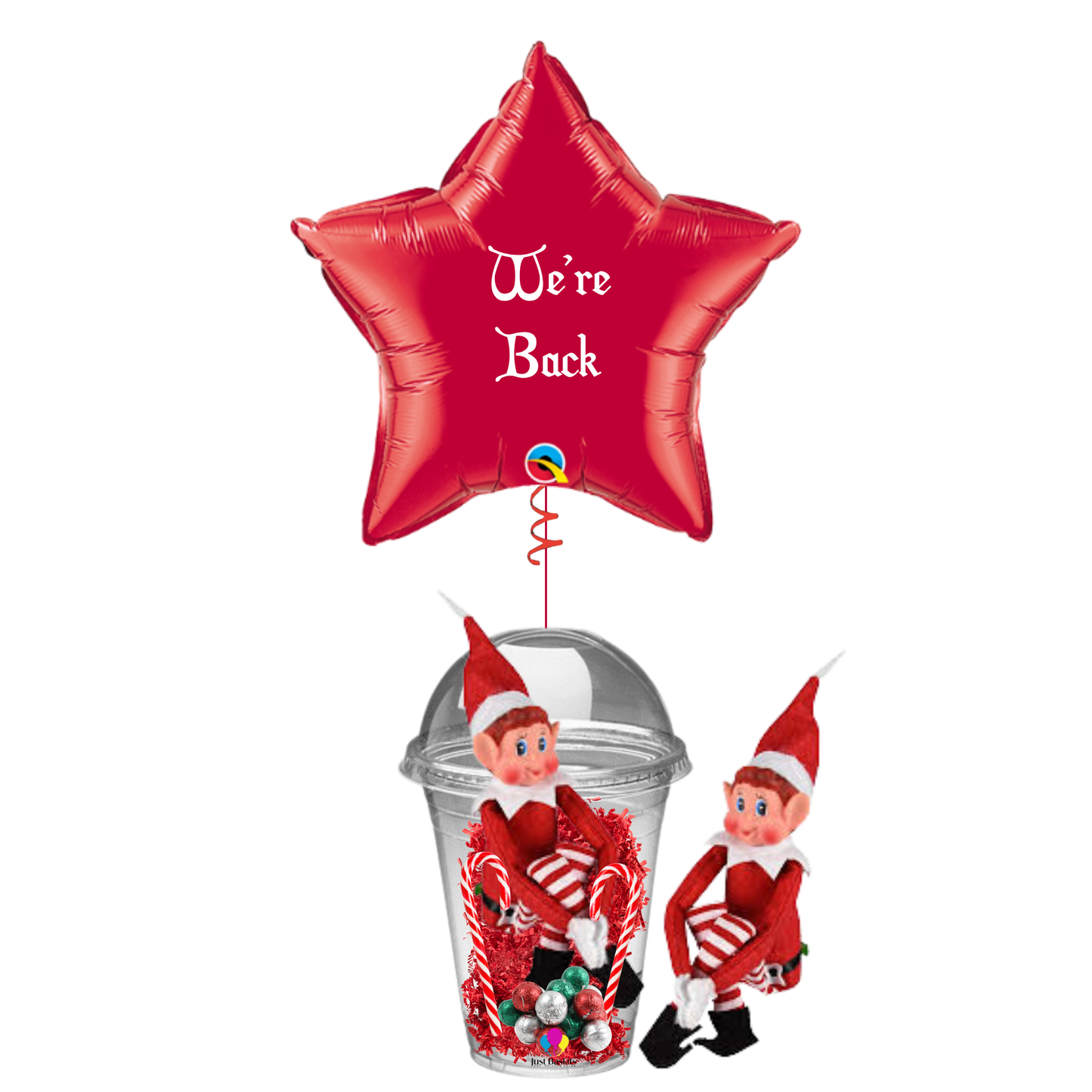 I'm Back / We're Back Elf Candy Cup and Balloon