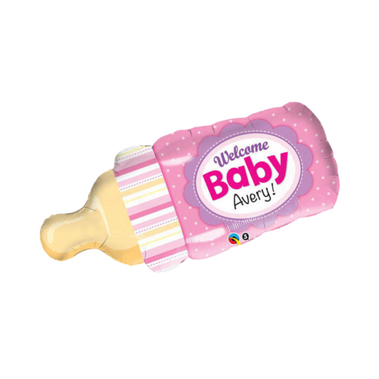 Personalized Welcome Baby Bottle Pink 39" Foil Balloon