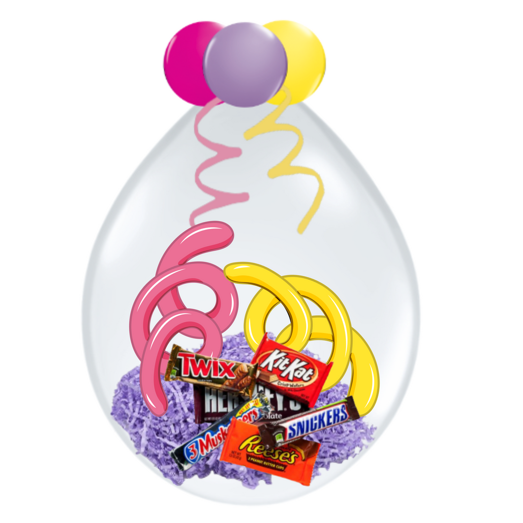 Wild Berry, Rose & Yellow Stuffed Balloon with Chocolate Bars