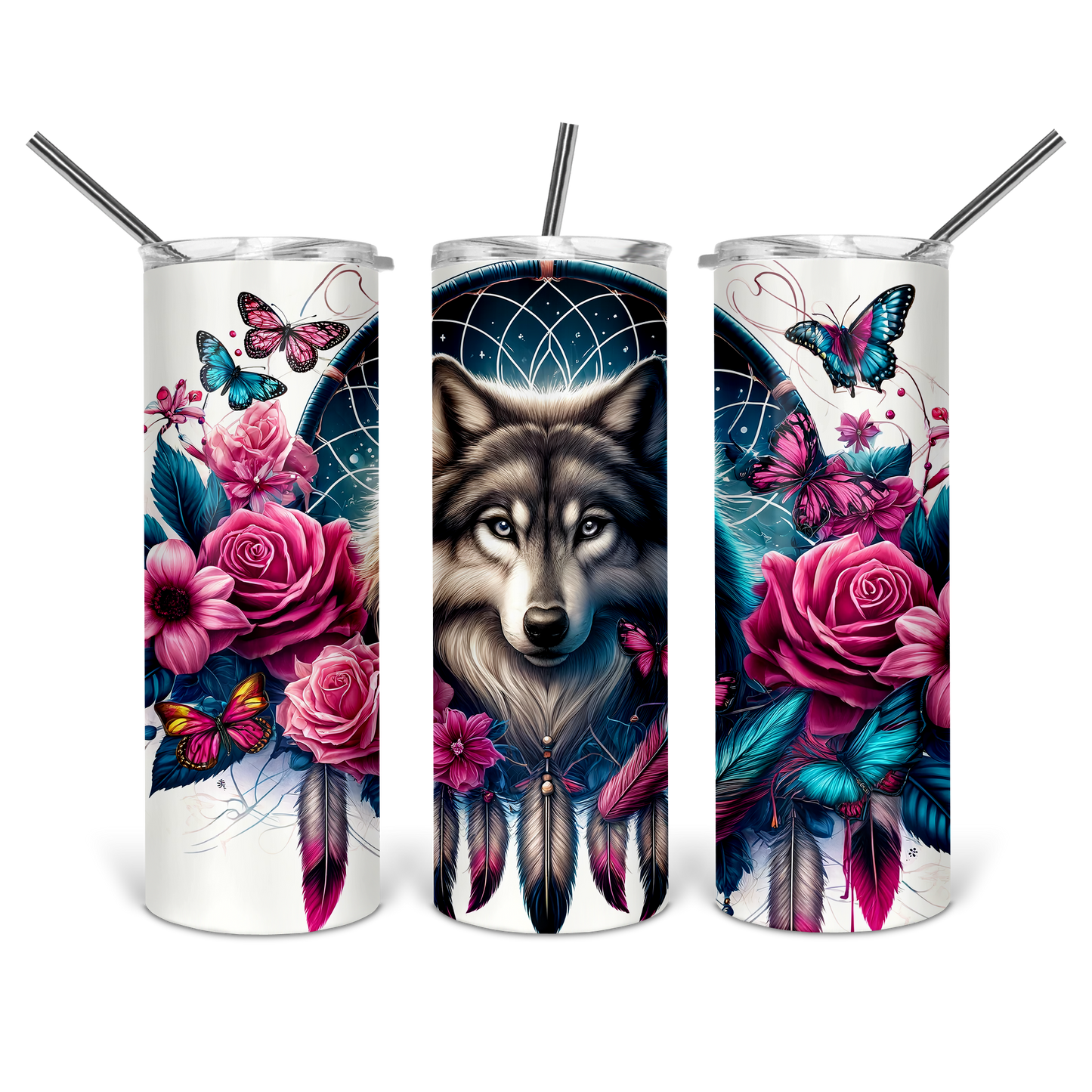 Wolf Floral Dreamcatcher Tumbler