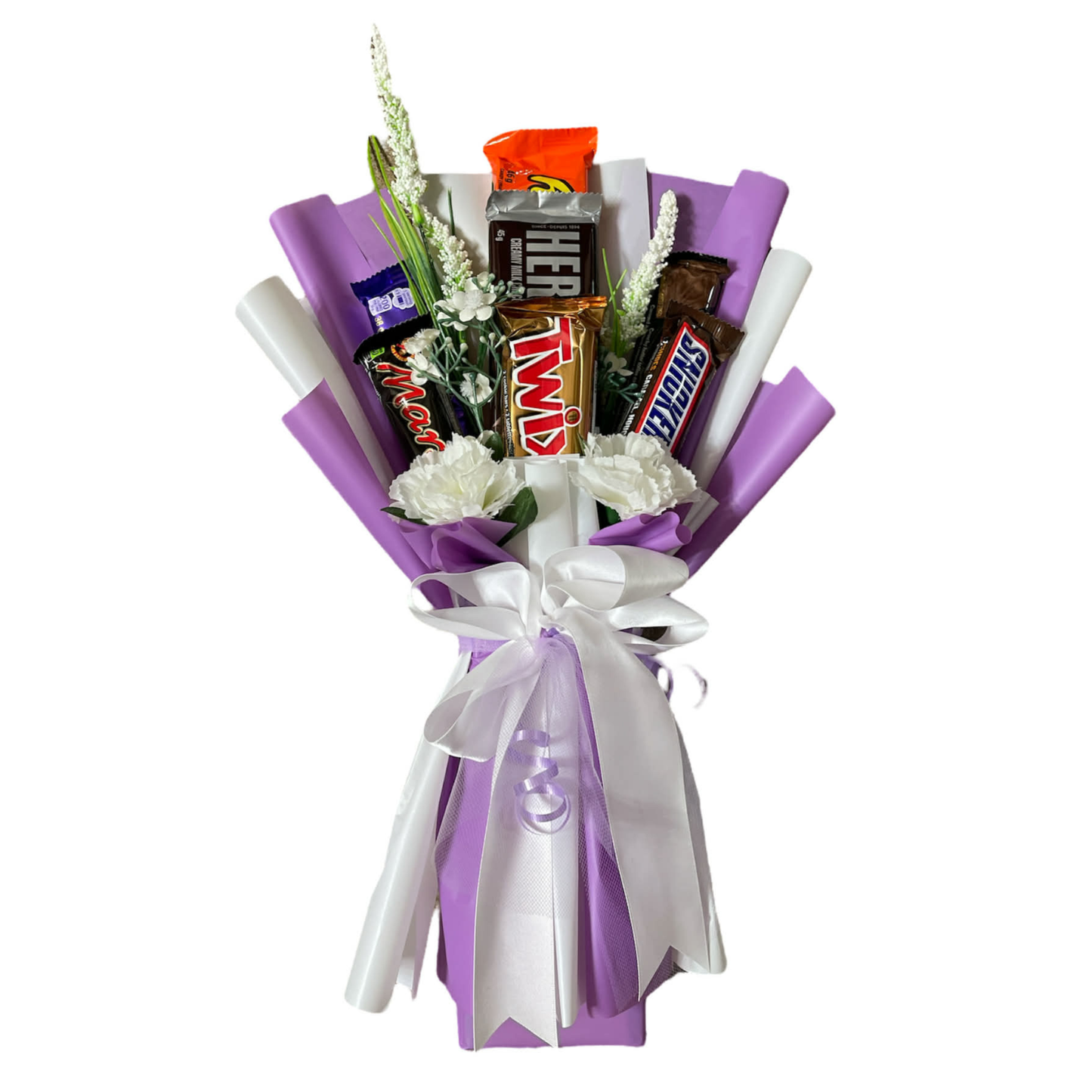 Wrapped Chocolate Bar Bouquet - Purple & White