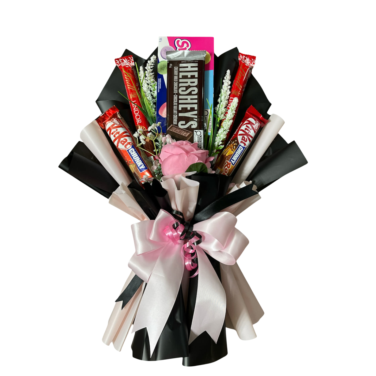 Wrapped Chocolate Bar Bouquet - Black & Light Pink