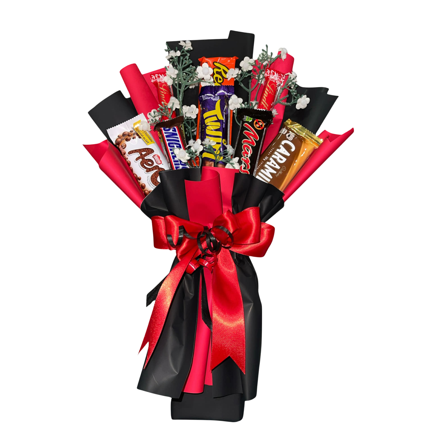 Wrapped Chocolate Bar Bouquet - Black & Red