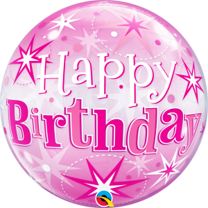HBD Starburst Pink Sparkle 22" Bubble Balloon